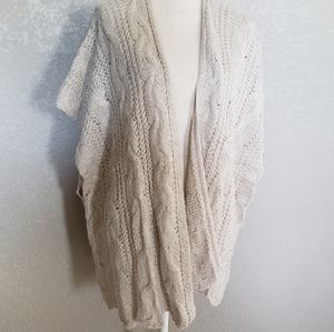 aerie Cream Open-Knit Buttonless Short-Sleeve Cardigan Sweater